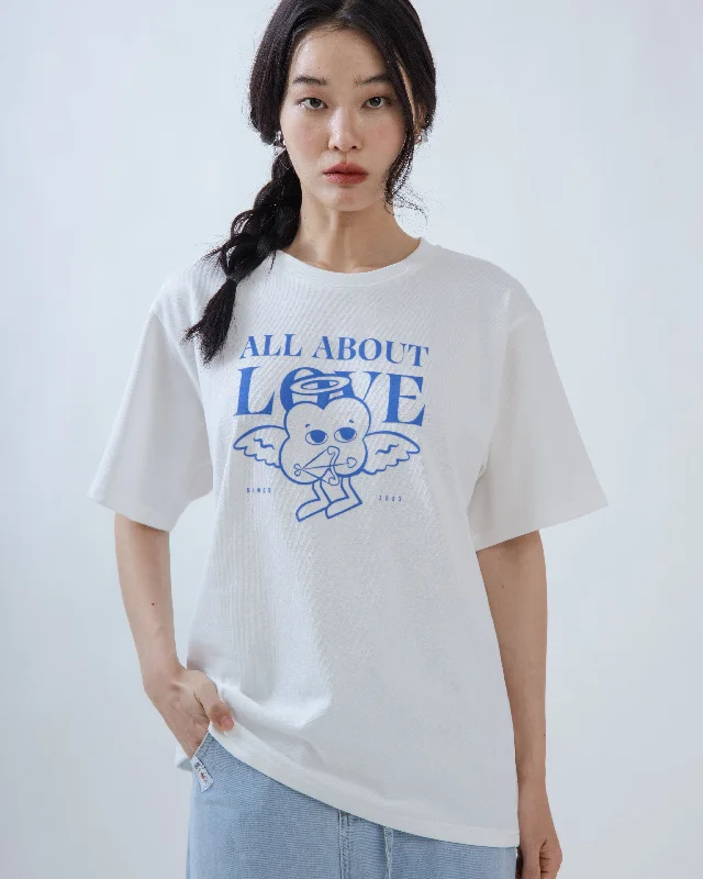 LULU All About Love Flock Print Oversize Tee (White) Earthy Women's Hemp - based