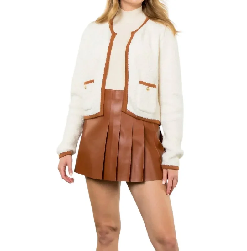 Rib Knit Cardigan In White Sophisticated Women's Tailored