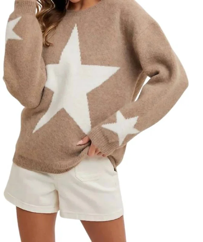 Aubrey Star Print Sweater In Latte Laid - back Women's Vibe