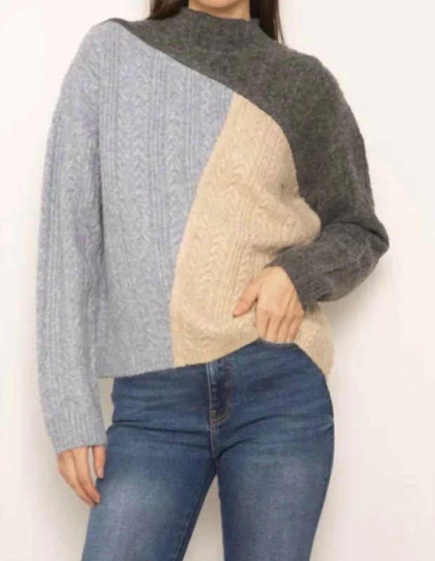 Myles Tri Tone Mock Neck Sweater In Multi-Colored Dapper Women's Bow - adorned