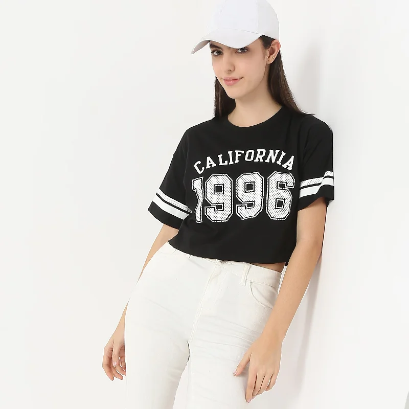 Boxy Fit Graphic Short Sleeve Knit Crop T-Shirt Country