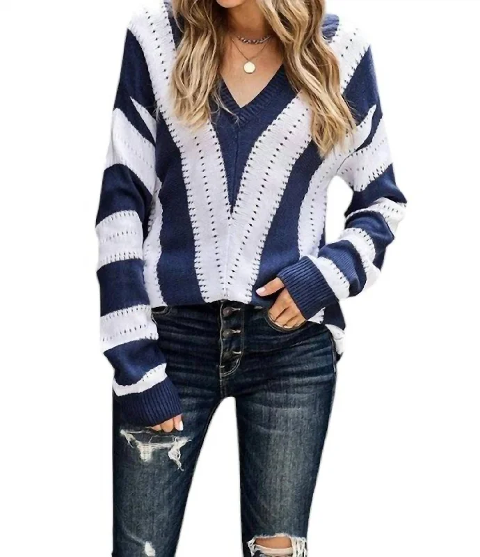 Diana Chevron Sweater In Blue/white Business