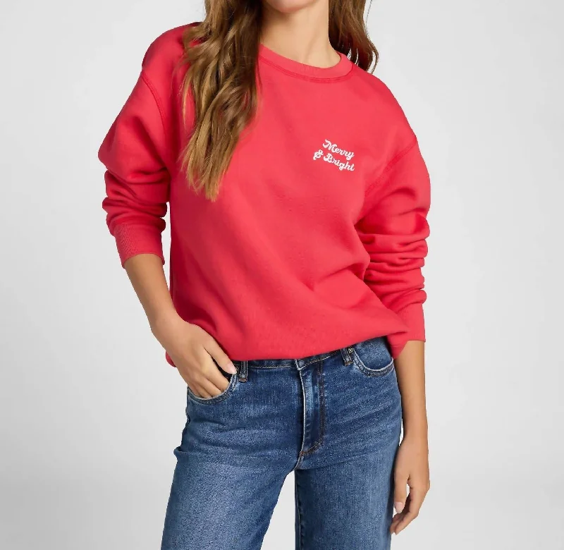 Merry & Bright Sweatshirt In Red Trendy Women's Oversized