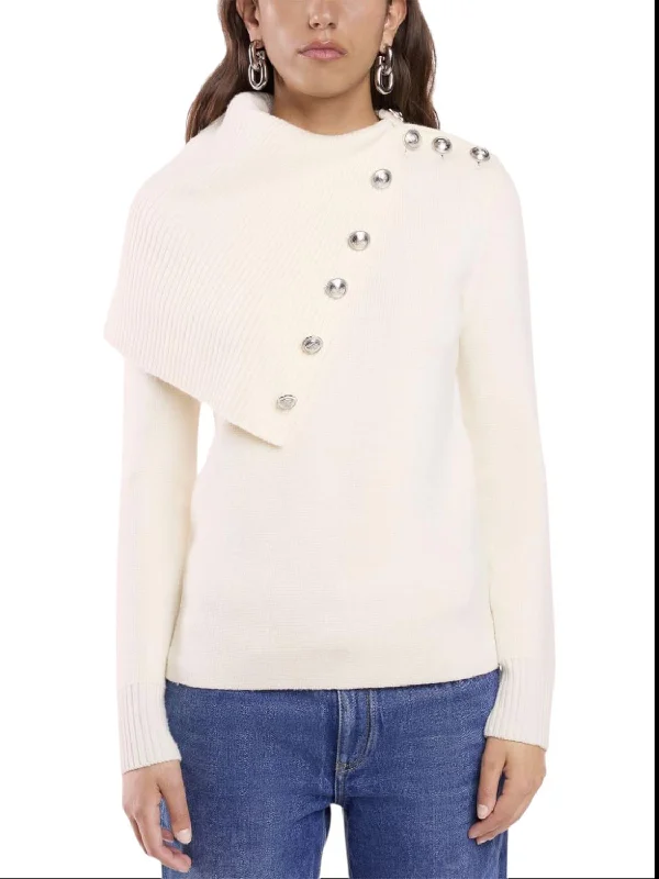 Oversize Collar With Buttons Turtleneck In Off White Traditional Women's 