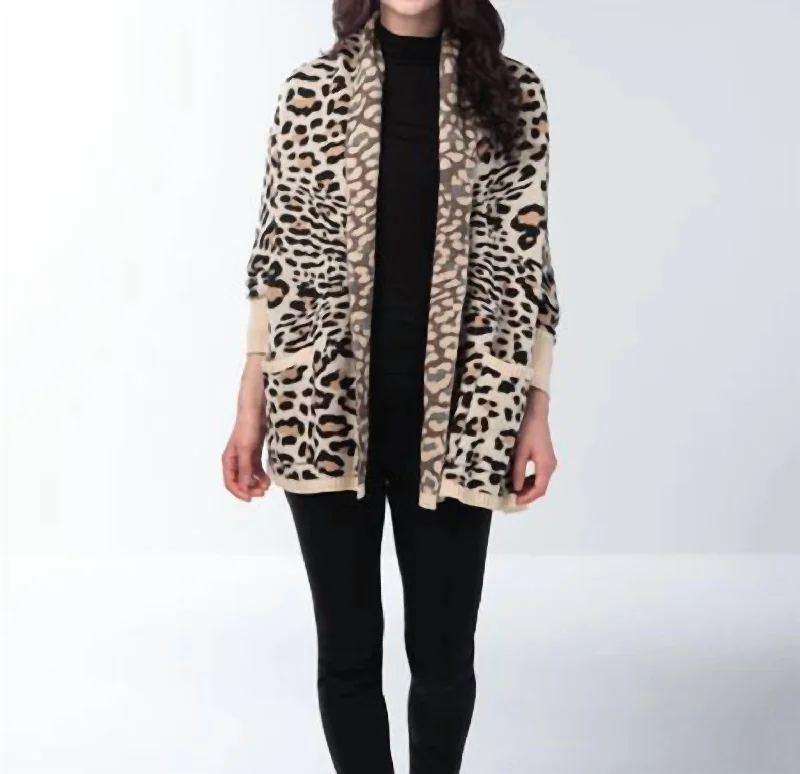 Leopard Sleeved Wrap Cardigan In Brown Dynamic Women's High - energy
