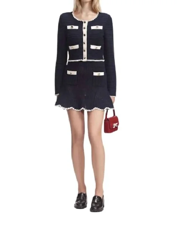 Contrast Trim Cardigan In Navy Athletic Women's High - 