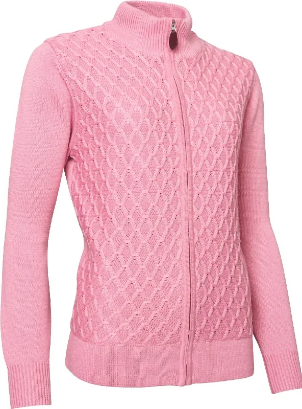 Women Knitted Avondale Cardigan In Rhubarb British Gentlewoman Style