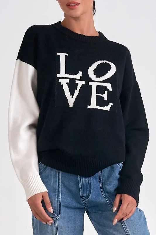 Love Pullover Sweater In Black/white Monochromatic Office Style