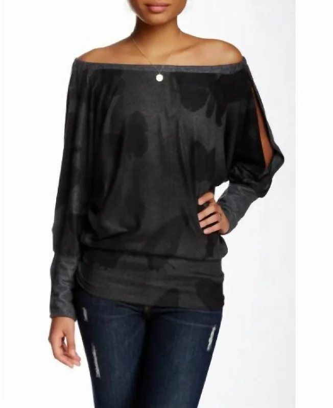 Printed Off The Shoulder Dolman Sweater In Gray Sleek Women's 