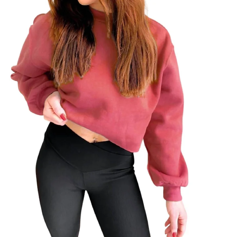Izzy Inside-Out Cropped Sweatshirt In Burgundy Street
