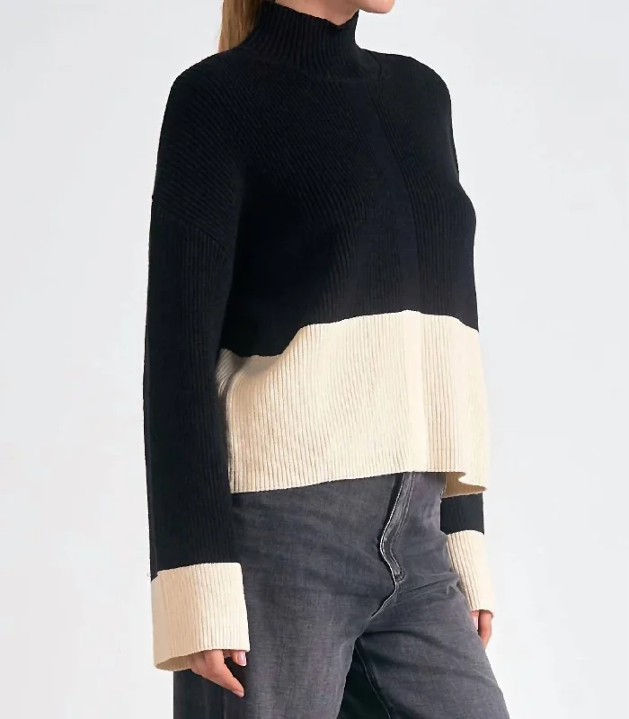 Amber Color Block Sweater Top In Black/cream Elegant Women's 