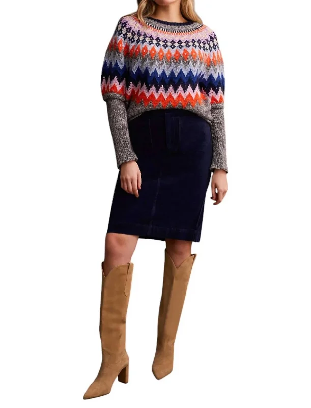 Ground Intarsia Ribbed Sweater In Grey Mix Cool Women's Distressed