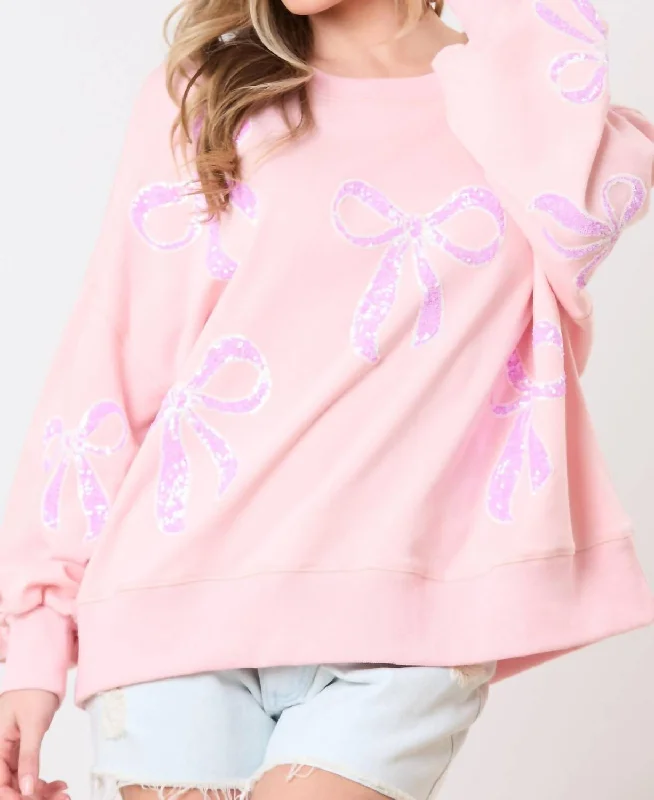 Ribbon Embroidery Sweatshirt In Pink purpose