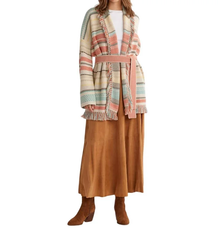 Columbia Shawl Collar Cardigan In Sandshell Multi Stripe Gym