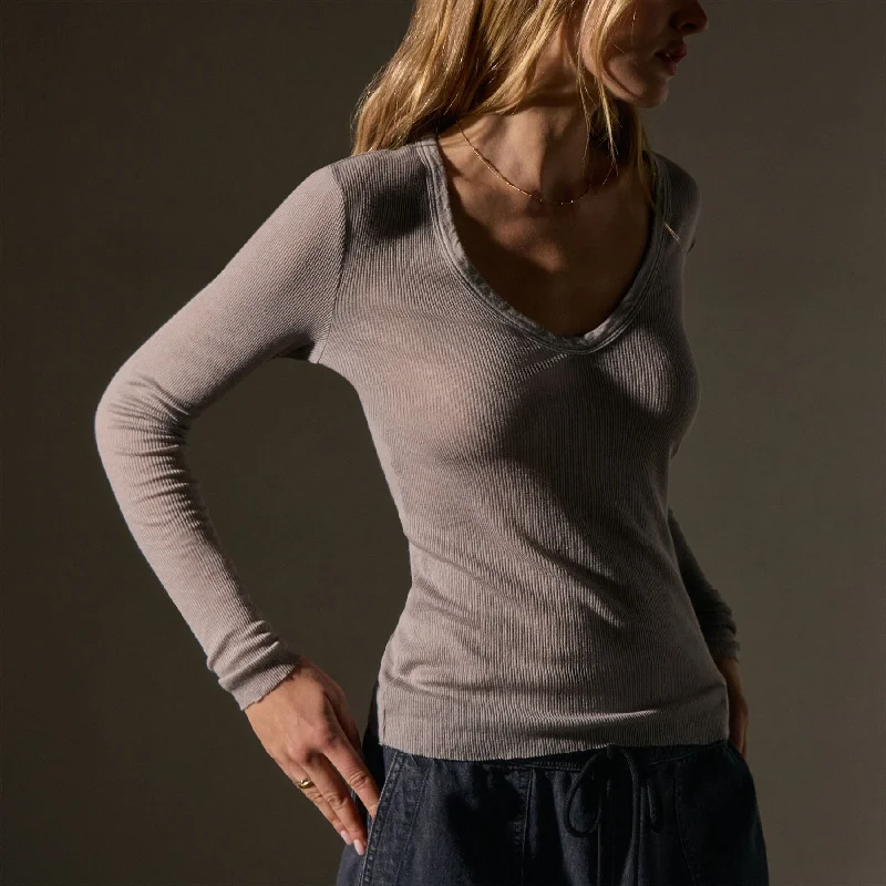 Cotton Cashmere Blend Deep V Tee - Dapple Youthful Women's Pop