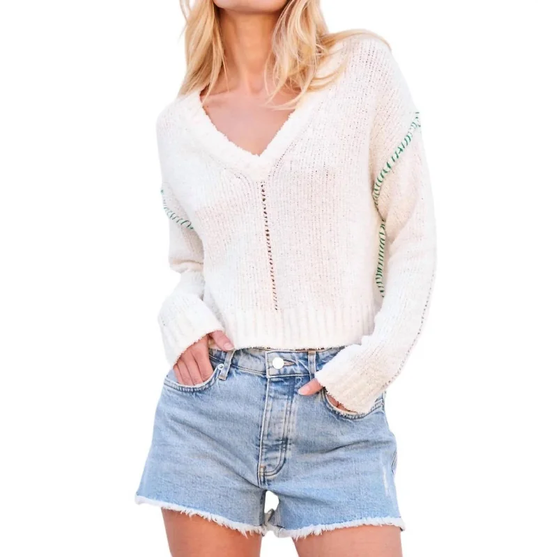 V Neck Sweater In Cream Confident Women's Power