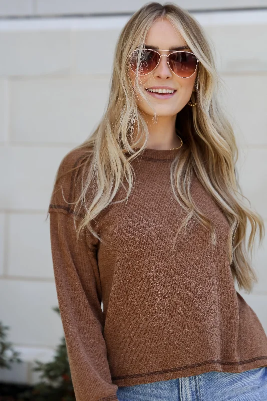 FINAL SALE - Everyday Brilliance Brown Lightweight Knit Top Adventure