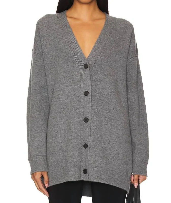 Oversized Double Knit Cardigan In Heather Grey Minimalist Women's Casual