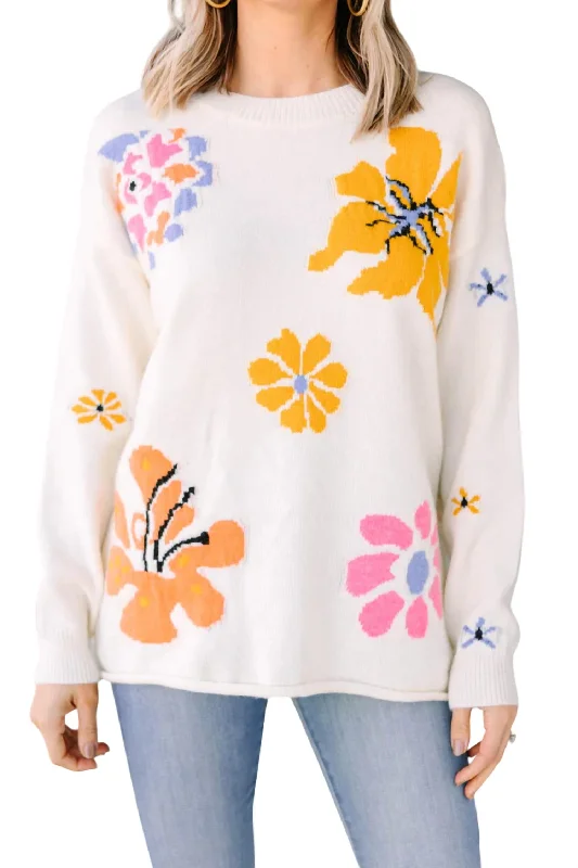 Floral Sweater In Ivory Streetwear Style for 