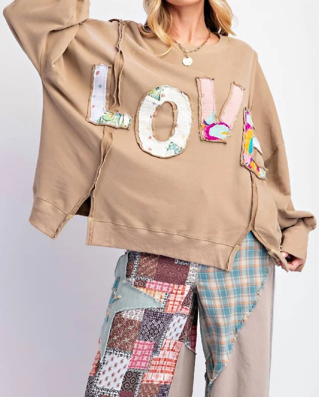 Love Applique Sweatshirt In Brown Sleek Women's Metallic