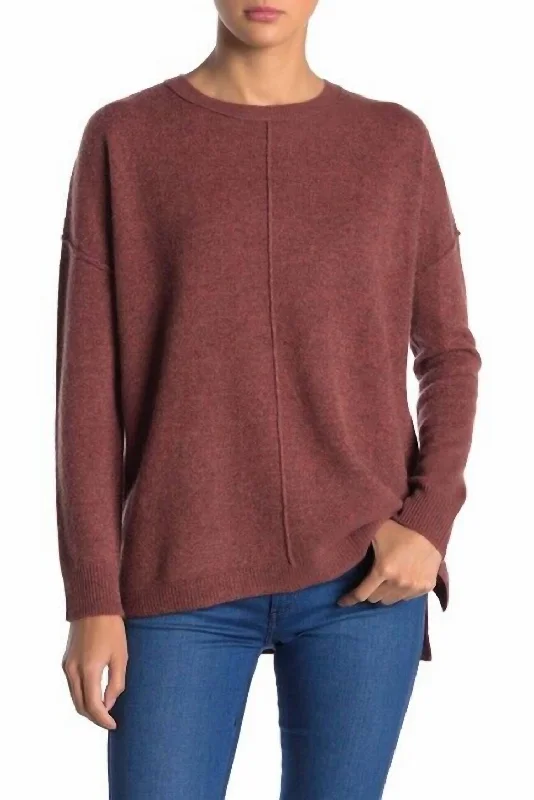 Cashmere Pullover Crew Neck Dolman Sweater In Rust Brown Refined Women's Velvet
