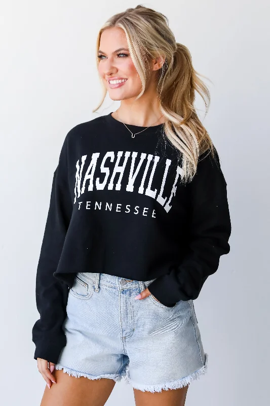 Black Nashville Tennessee Cropped Sweatshirt Sleek Women's Metallic