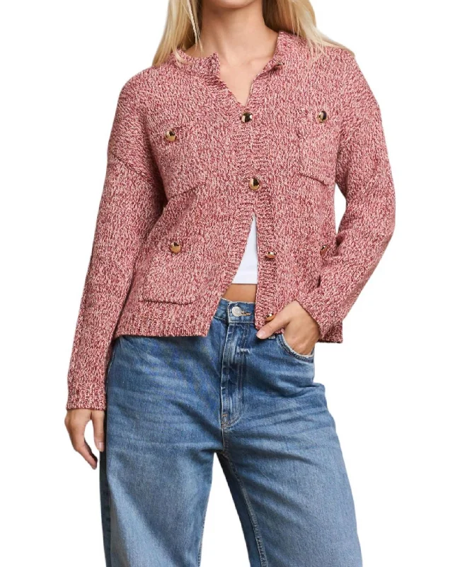 Mixed Thread Cardigan In Red Cool Women's Skate