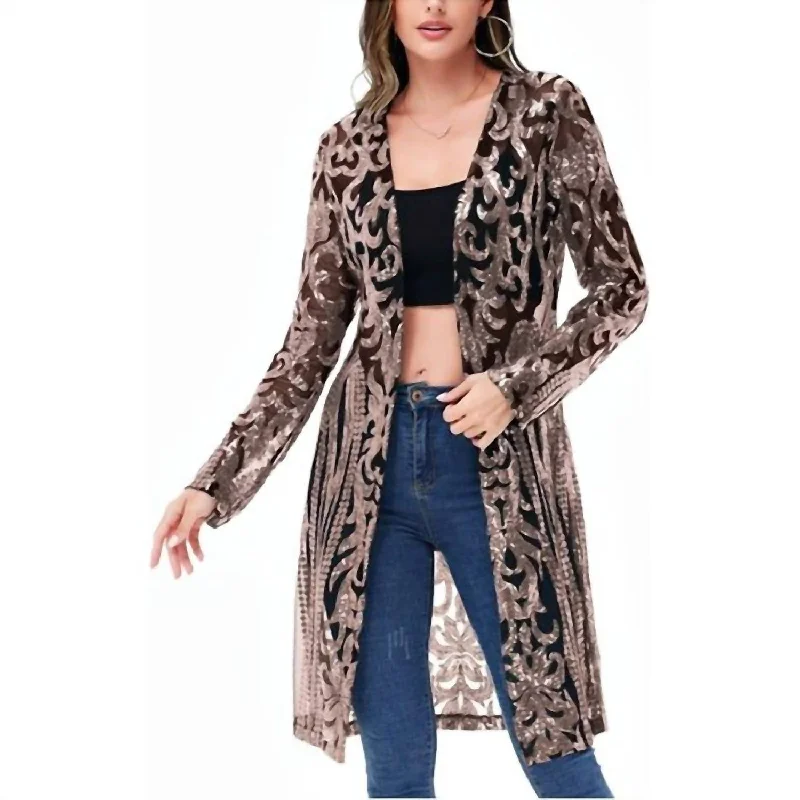 Glamorous Sequined Mesh Cardigan In Black Gold Sophisticated Women's Tailored