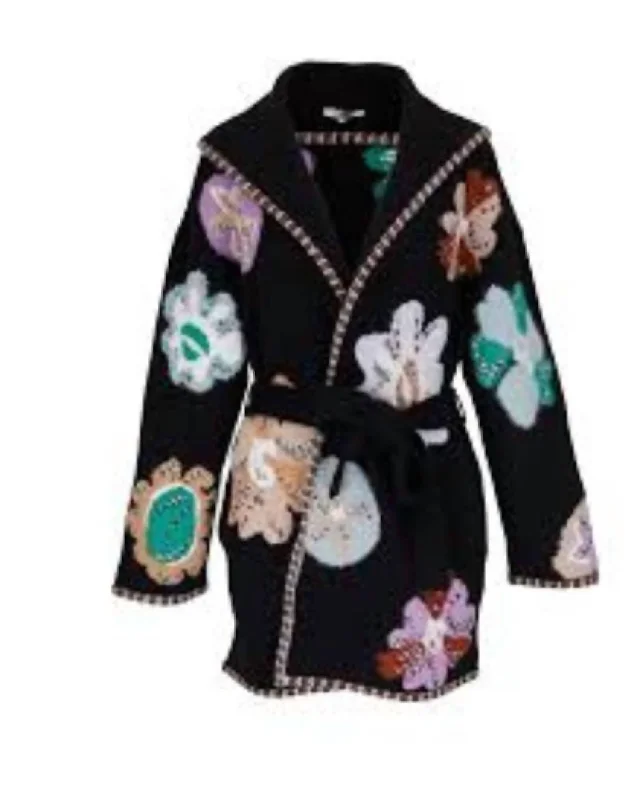 Multi Belted Cardigan In Black Multi Preppy Women's College