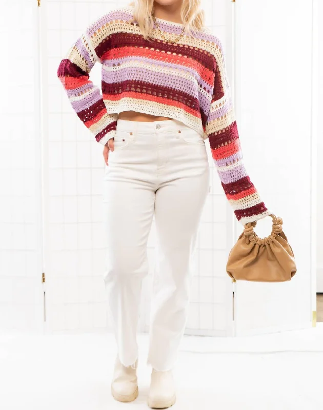Between The Lines Striped Crochet Sweater In Lavender Monochromatic All - in - one