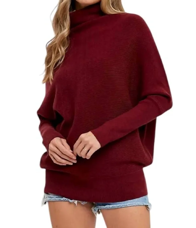 Slouch Neck Dolman Sweater In Maroon Bohemian Women's Free