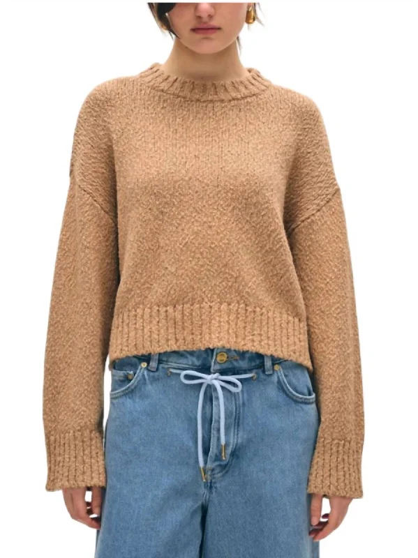 Cotton Slub Crewneck Sweater In Chesnut Sleek Women's Metallic