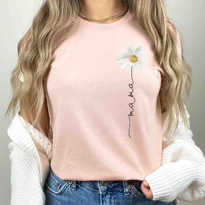 Mama Flower Graphic Tee | Heather Peach Preppy Women's College