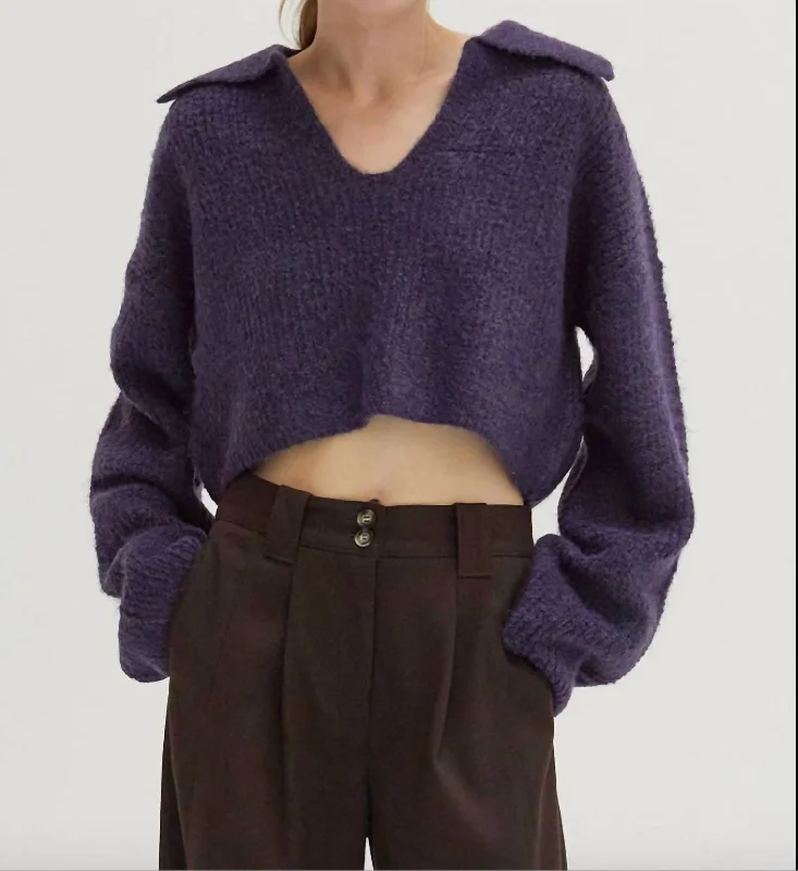 Carter Waffle Polo Sweater In Purple Minimalist Women's Casual