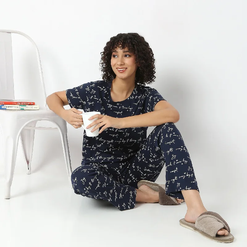 All Over Print Cotton Lounge T-Shirt Relaxed Women's 