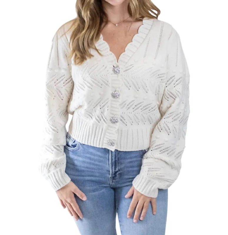 Mimi Scalloped Cardigan In Cream Classic Women's Tweed