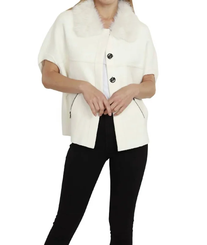 Faux Fur Trim Cardigan In Ivory Modern Women's Tech