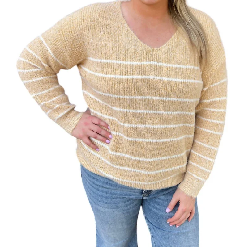 Cozy Striped Sweater In Mustard Feminine Women's Style 