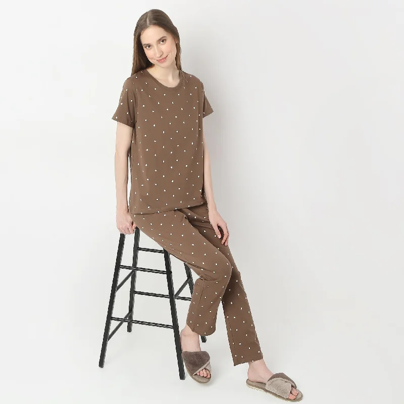 Heart Print Straight Short Sleeve Lounge T-Shirt Modern Women's Tech