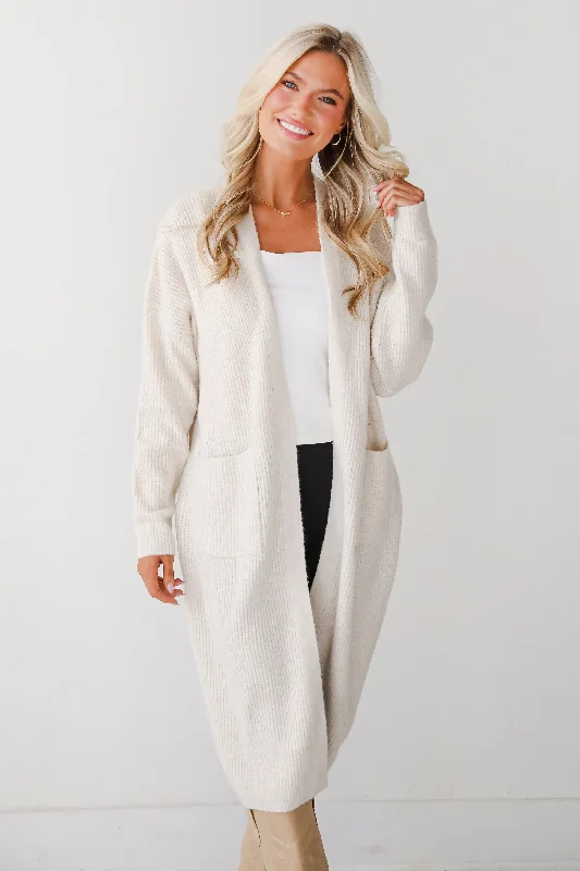 FINAL SALE - Memorably Charming Ivory Longline Sweater Cardigan Contemporary 