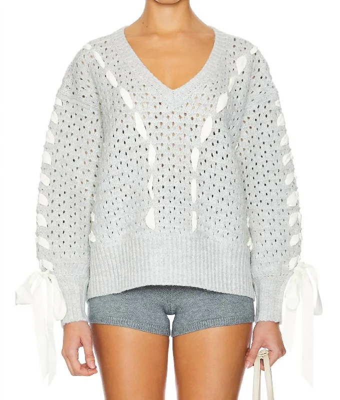 Liberty V Neck Sweater In Grey Edgy Women's Punk