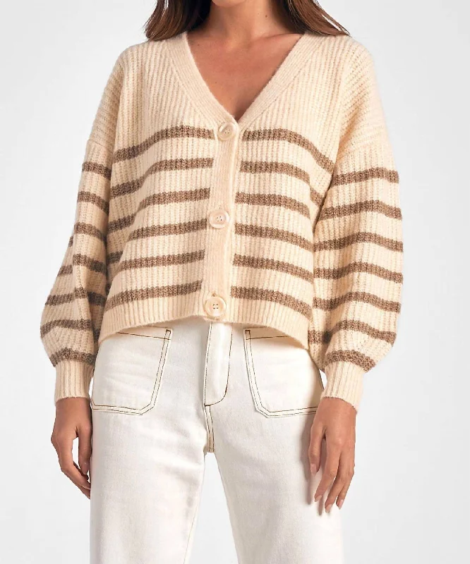 Deep V Neck Cardigan In Tan Business