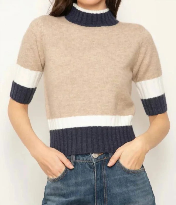 Millie Quarter Sleeve Turtleneck Sweater In Oatmeal Combo Athletic Women's 