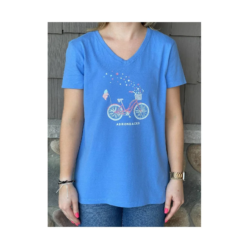 Life Is Good Women's Adirondacks Exclusive American Bike Tee - Cornflower Blue Compression