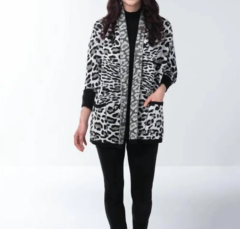 Leopard Sleeved Wrap Cardigan In Black Youthful Women's Pop