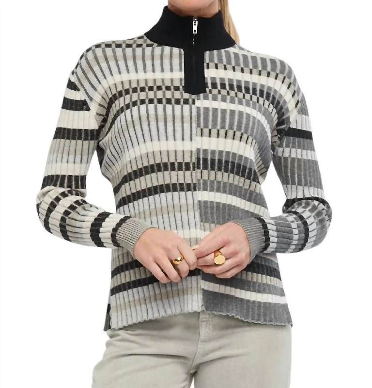 Color-Stripe Zip Sweater In Multicolor Laid - back Women's Style