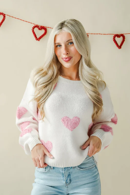 Serene Sweetness Ivory Heart Sweater Classic Women's Pin - striped