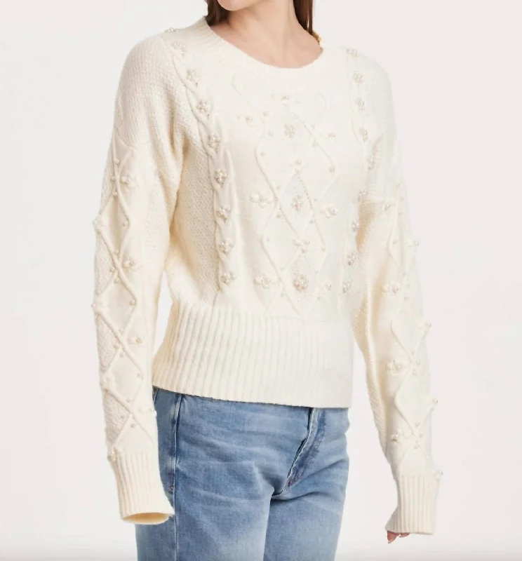 Daphne Pearl Cable Knit Sweater Top In Vintage Cream Earthy Women's 