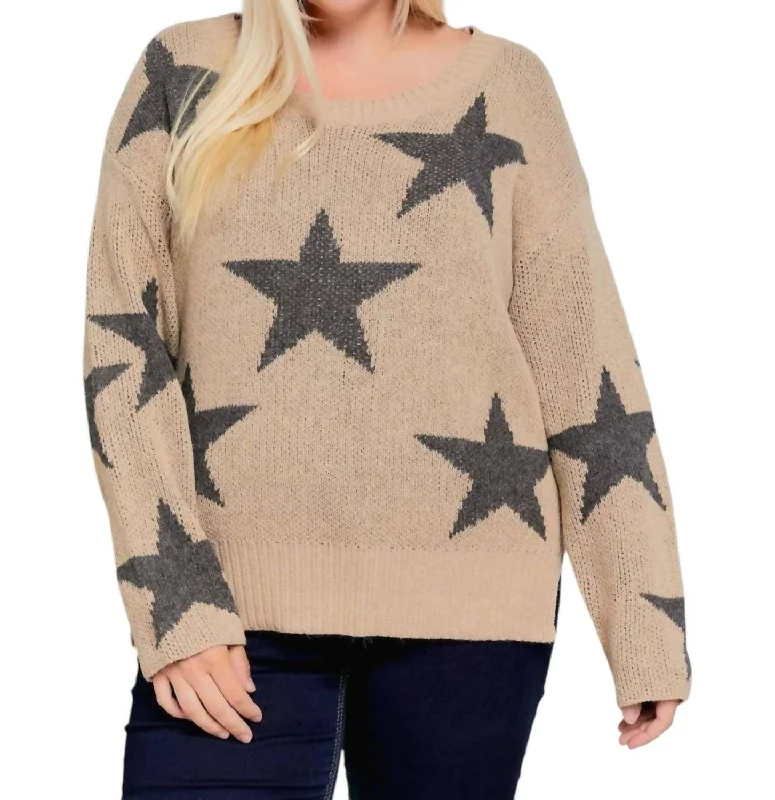 Curvy Star Sweater - Plus In Taupe Modern Women's 