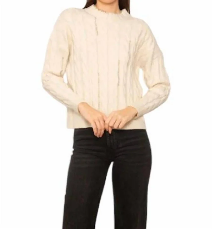 Casey Whipstitch Cable Sweater In Ivory Athletic Women's 